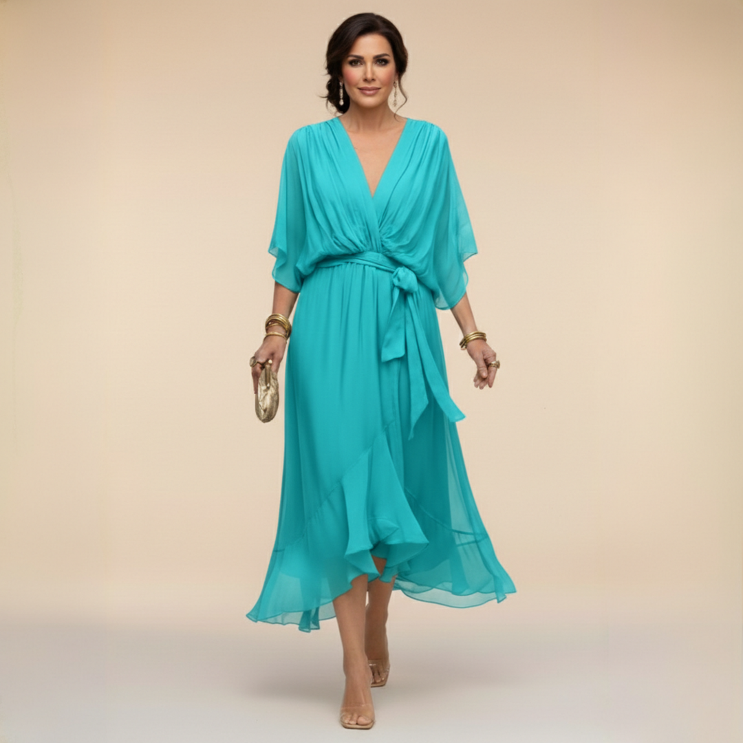 Brigitte Elegant V-Neck Chiffon Dress