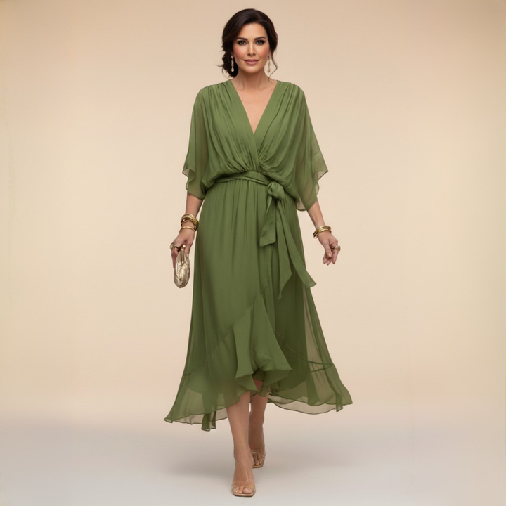 Brigitte Elegant V-Neck Chiffon Dress