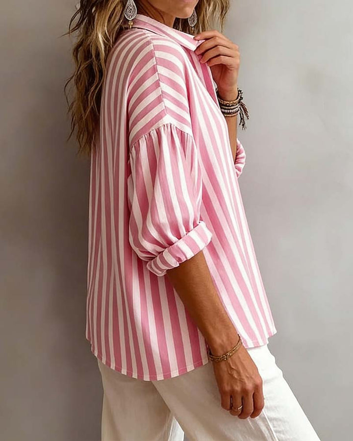 Lianne Loose Striped Blouse with Collar