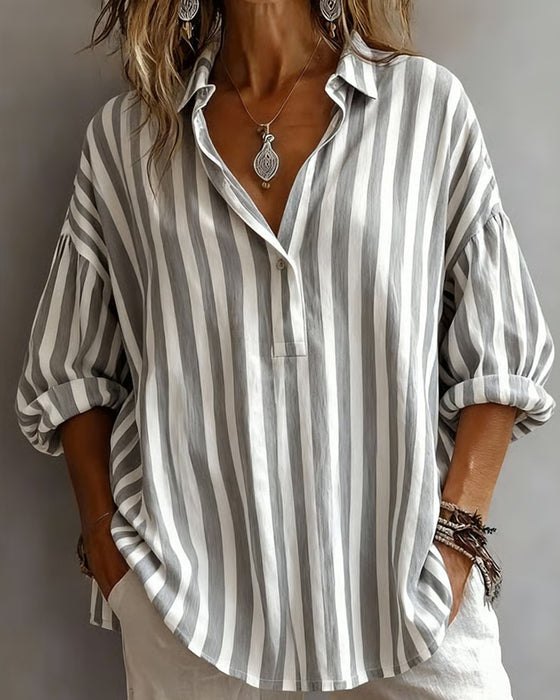 Lianne Loose Striped Blouse with Collar