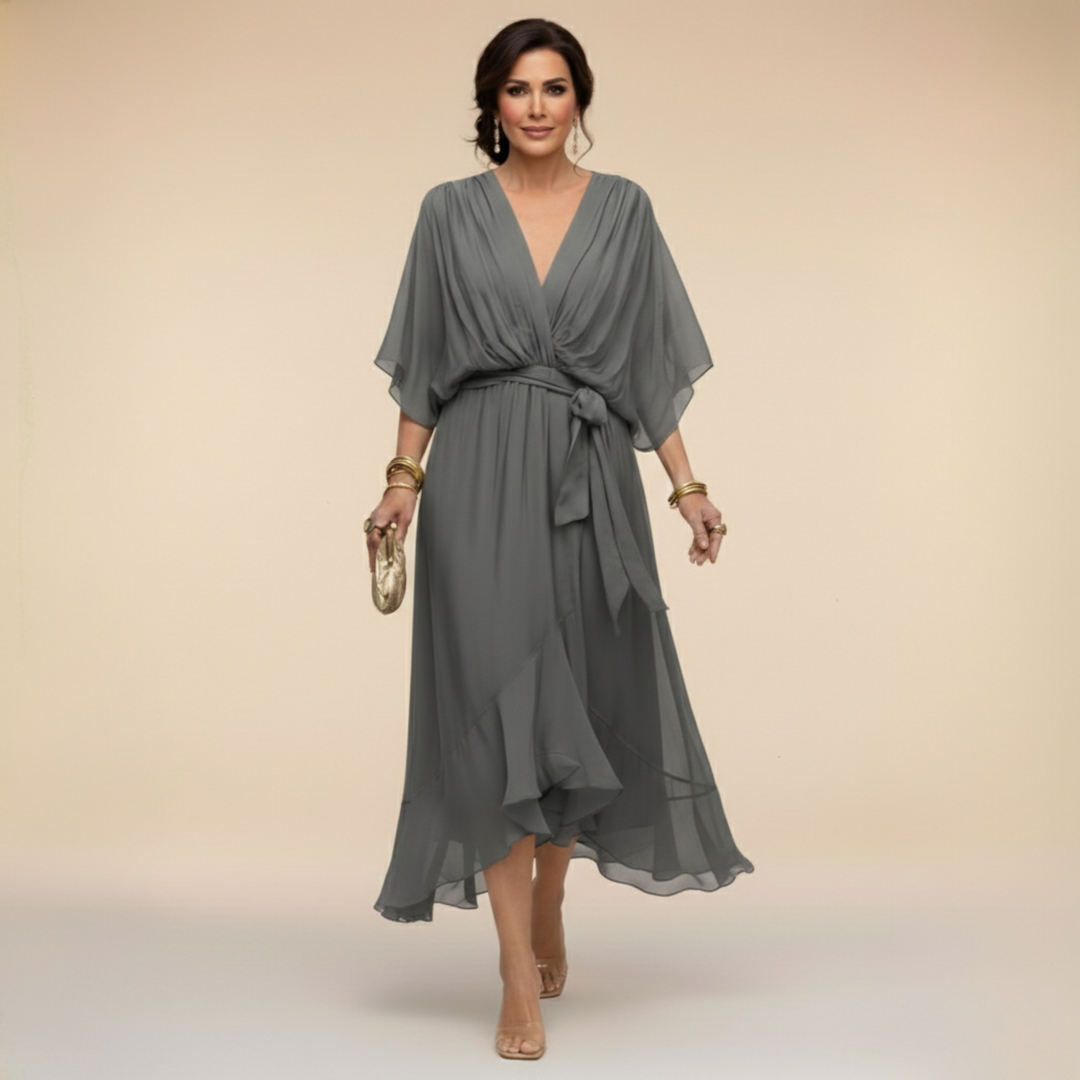 Brigitte Elegant V-Neck Chiffon Dress