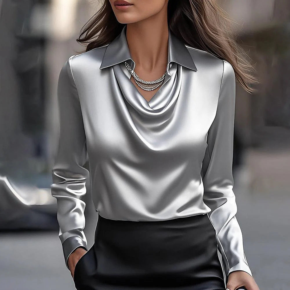 Maren | Shiny Blouse with Pleated Neck