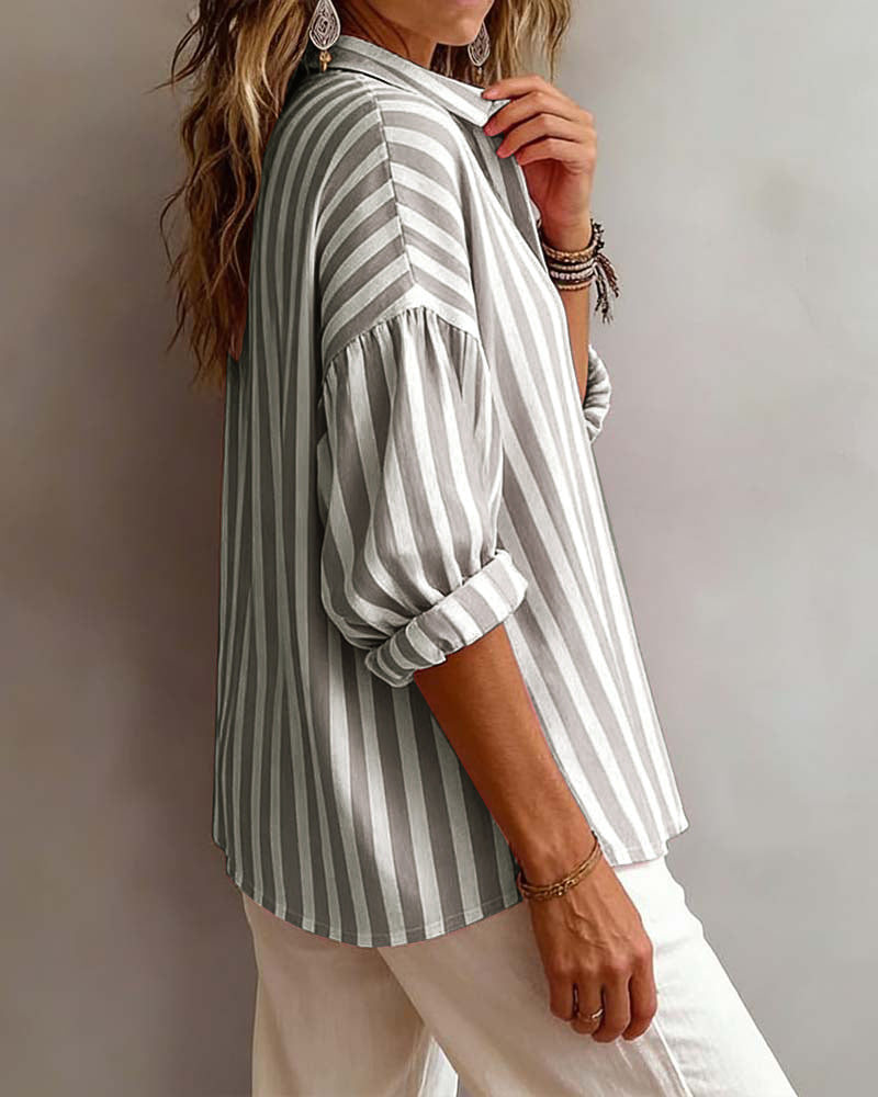 Lianne Loose Striped Blouse with Collar