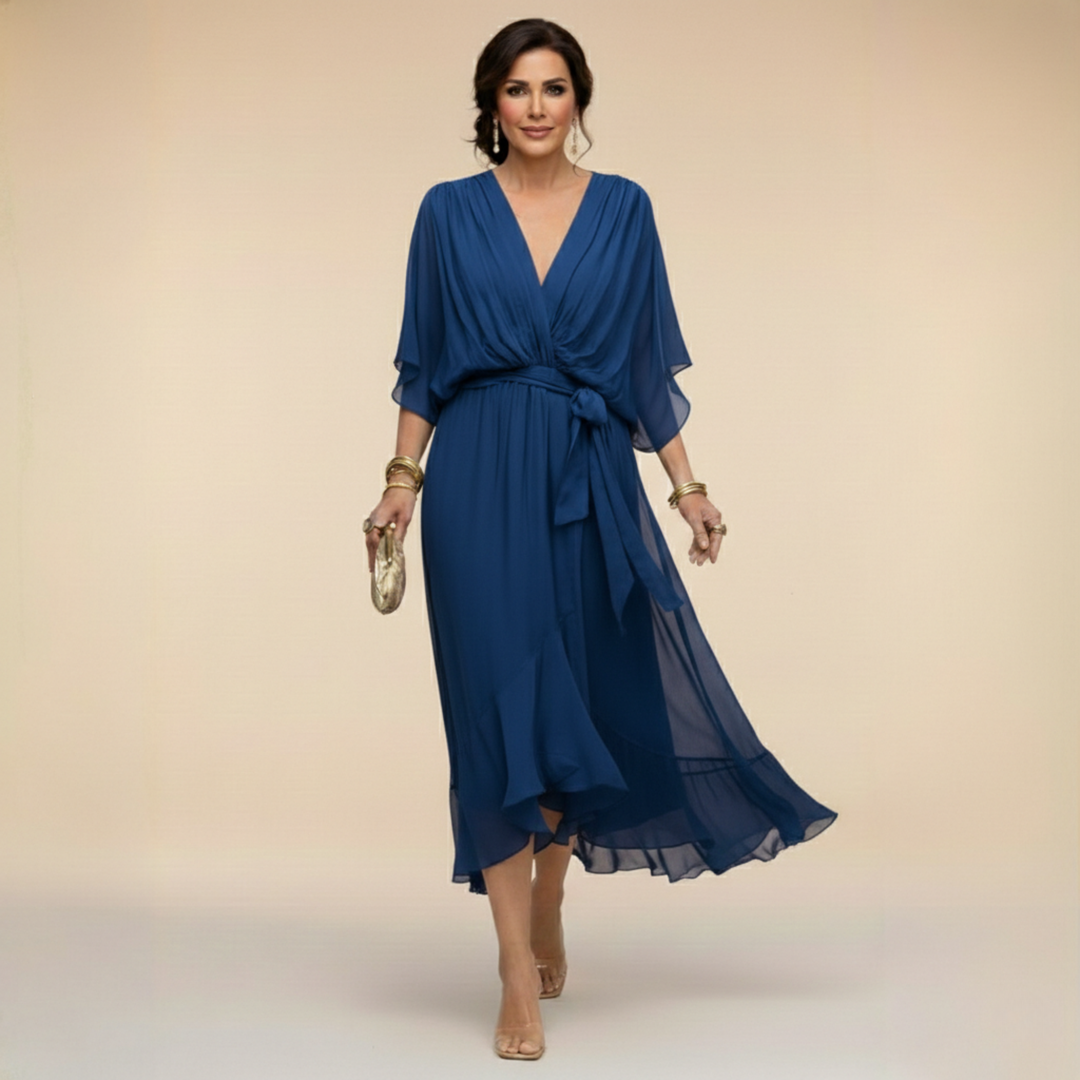 Brigitte Elegant V-Neck Chiffon Dress