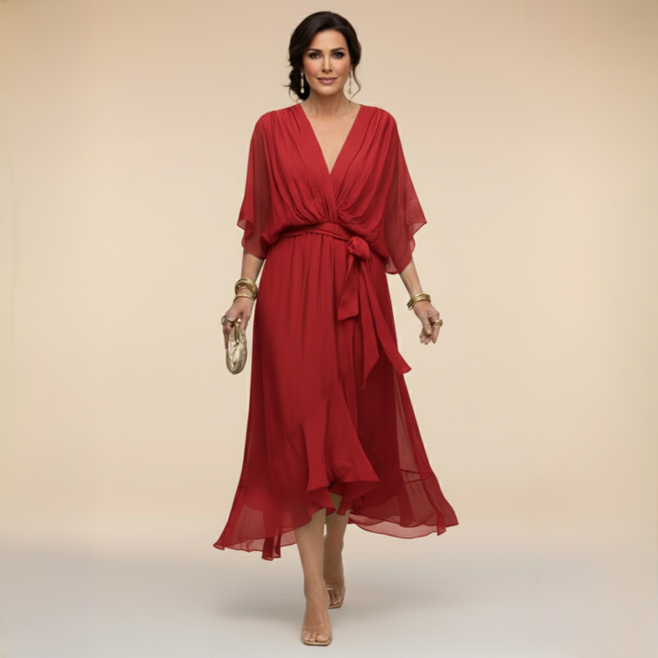 Brigitte Elegant V-Neck Chiffon Dress
