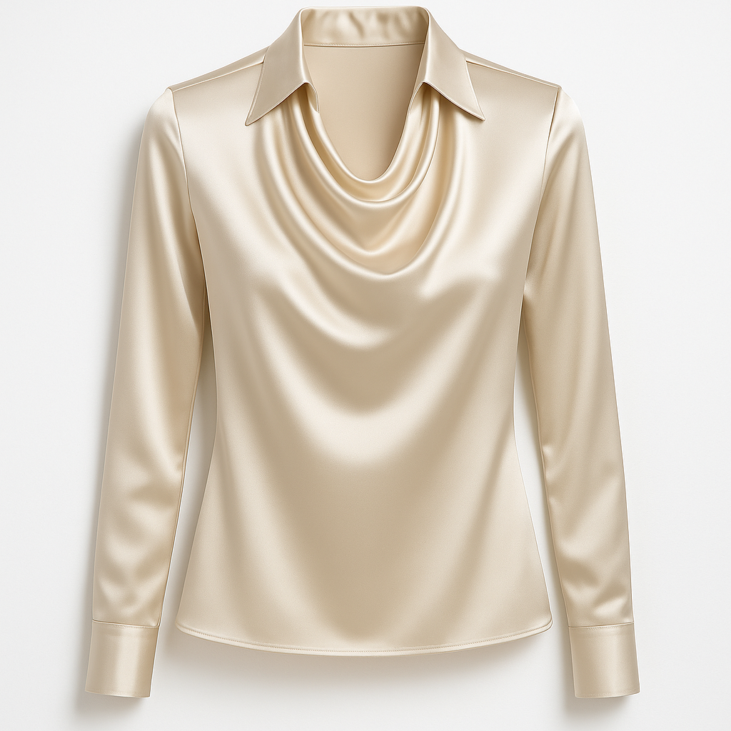Maren | Shiny Blouse with Pleated Neck