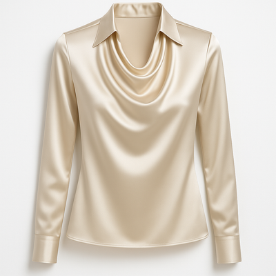 Maren | Shiny Blouse with Pleated Neck