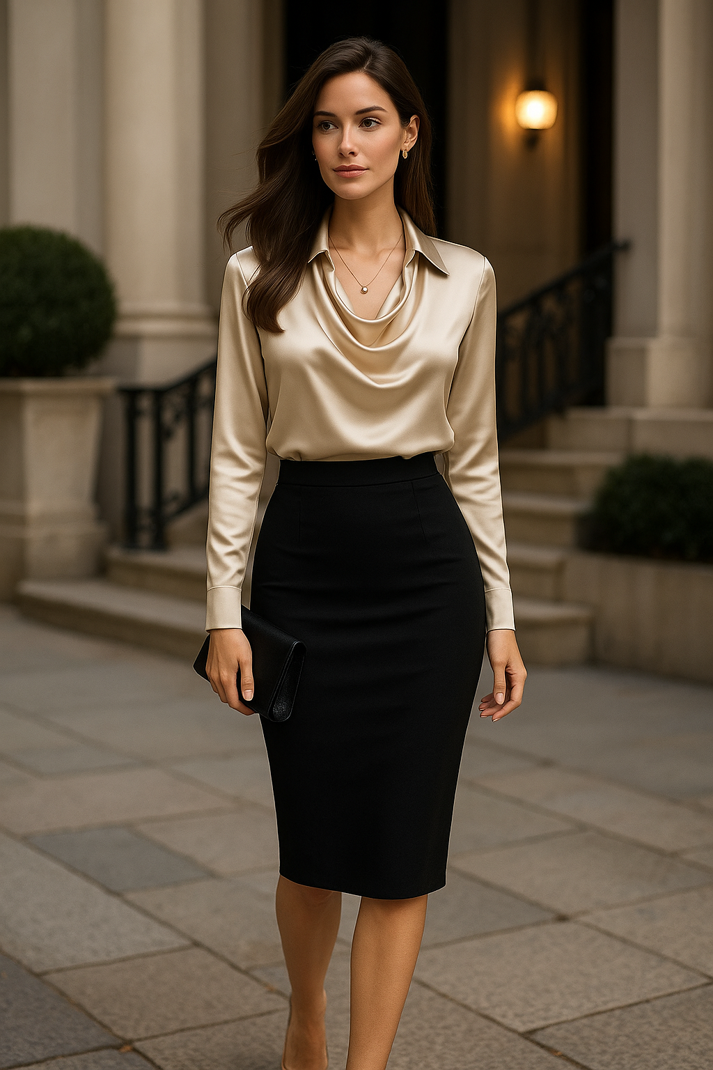 Maren | Shiny Blouse with Pleated Neck