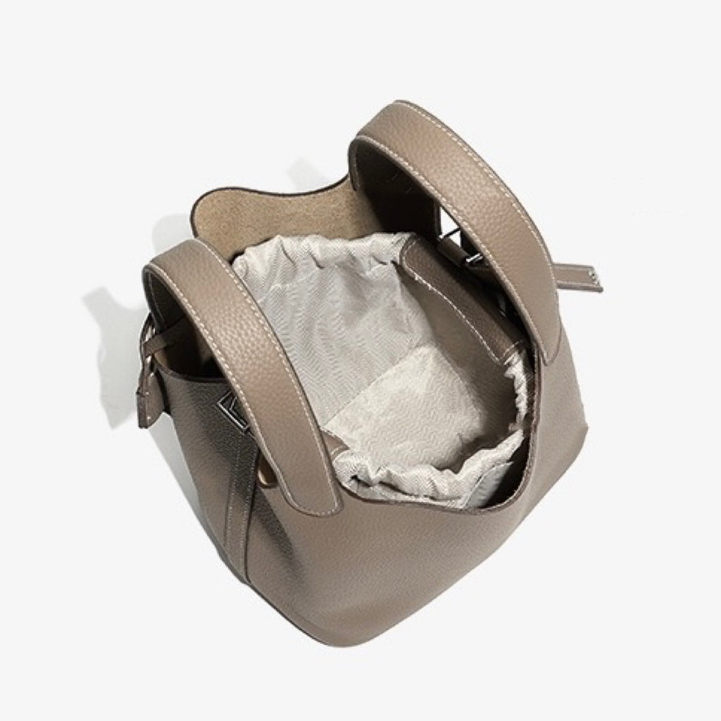 Women's Genuine Leather Silver Buckle Basket Bag