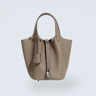 Women's Genuine Leather Silver Buckle Basket Bag