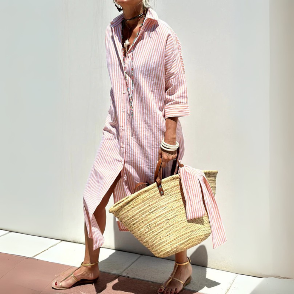 Beth Casual Striped Shirt Dress for Women