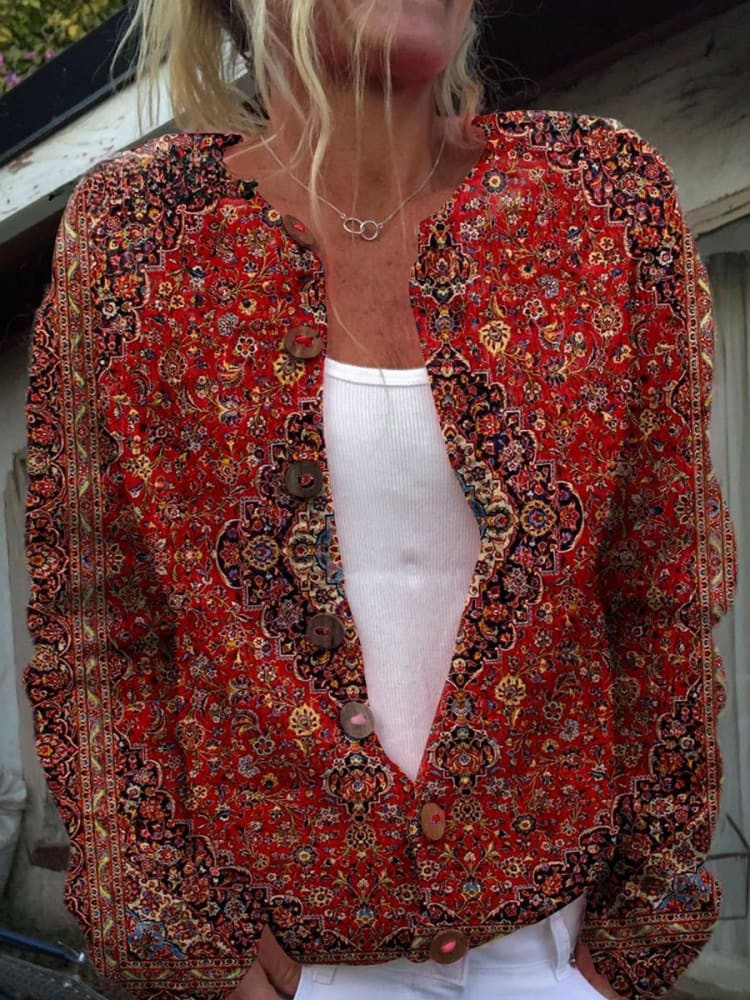 Vintage Art Casual Cozy Long Sleeve Cardigan Sweater