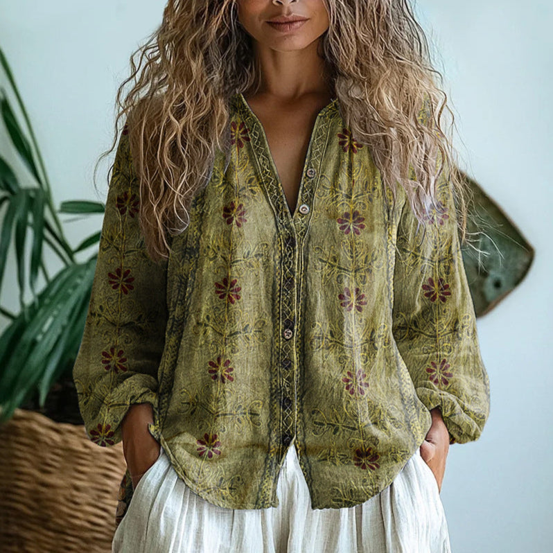 JENNIFER | Vintage Blouse With Leaf Print