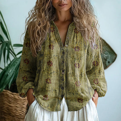 JENNIFER | Vintage Blouse With Leaf Print