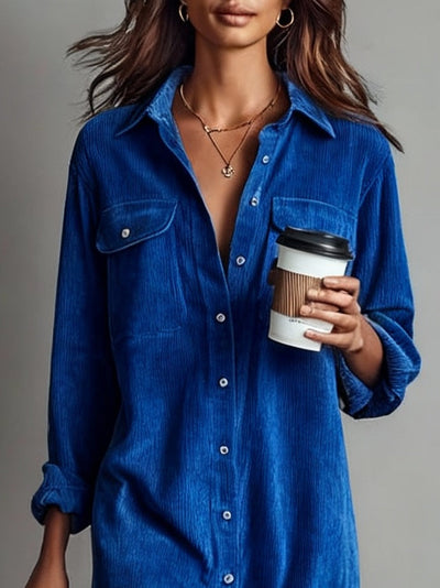 Lorine™ | Corduroy Midi Dress with Chest Pockets