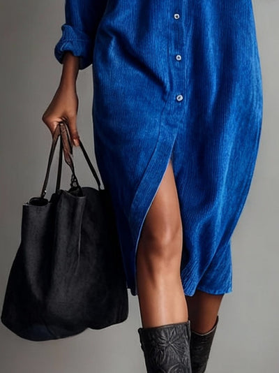 Lorine™ | Corduroy Midi Dress with Chest Pockets