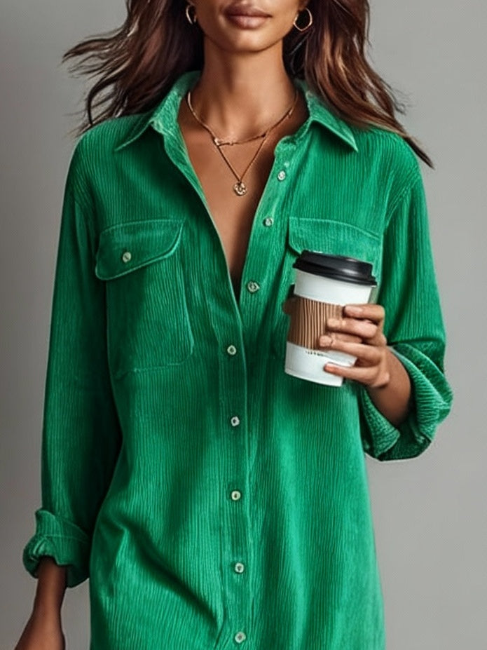 Lorine™ | Corduroy Midi Dress with Chest Pockets