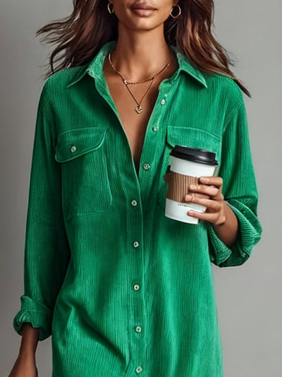 Lorine™ | Corduroy Midi Dress with Chest Pockets