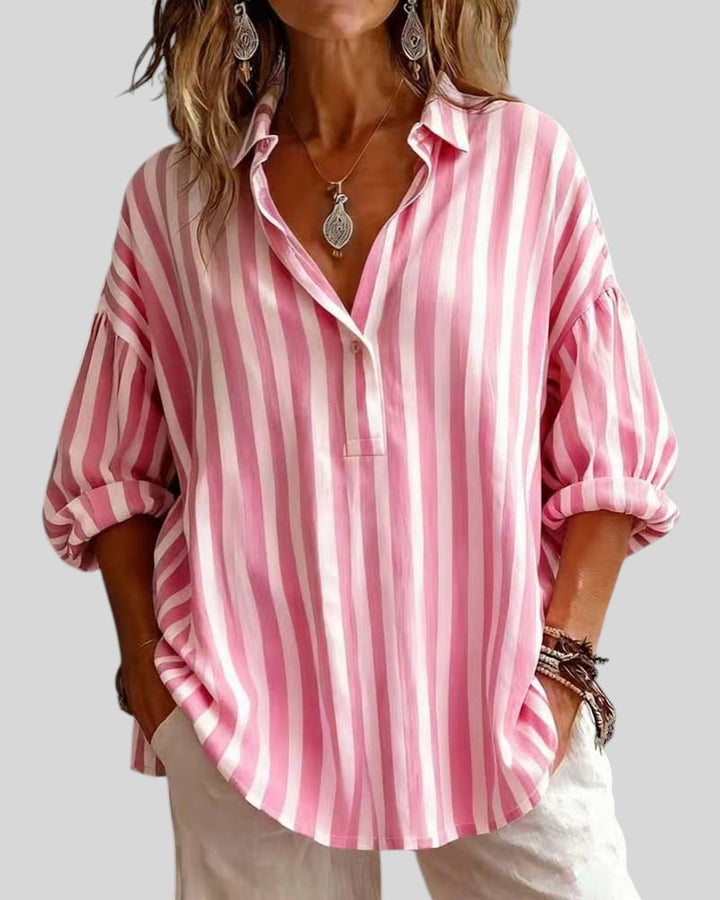 Lianne Loose Striped Blouse with Collar