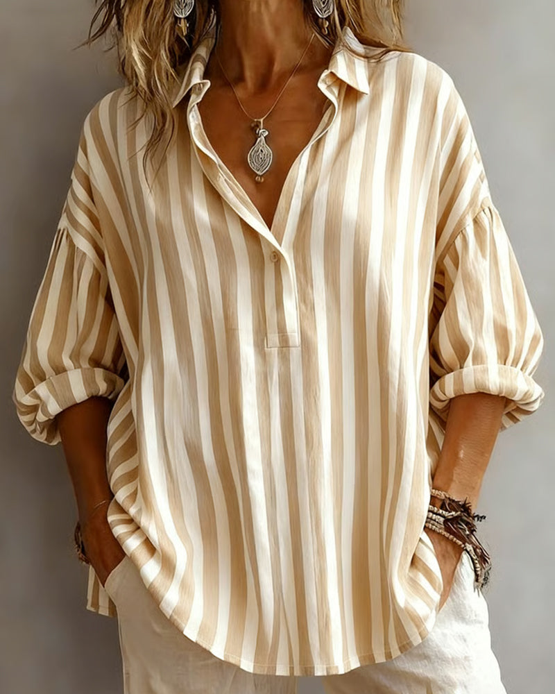 Lianne Loose Striped Blouse with Collar