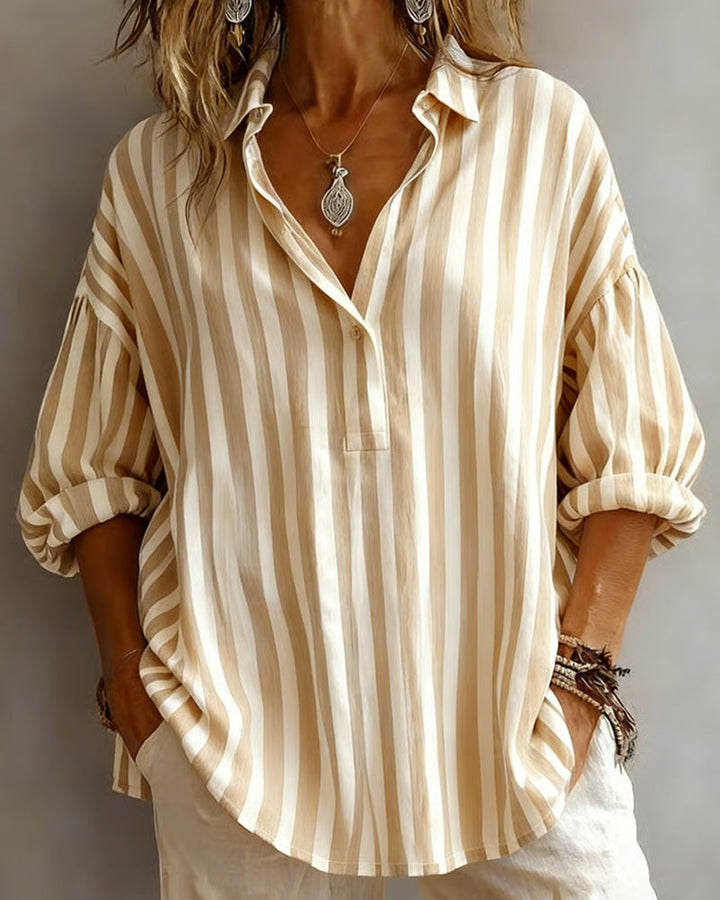 Lianne Loose Striped Blouse with Collar