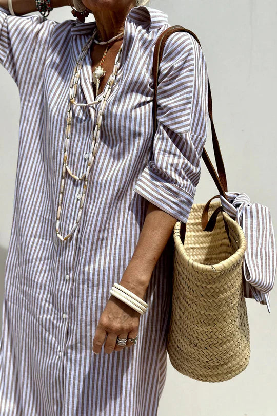 Beth Casual Striped Shirt Dress for Women