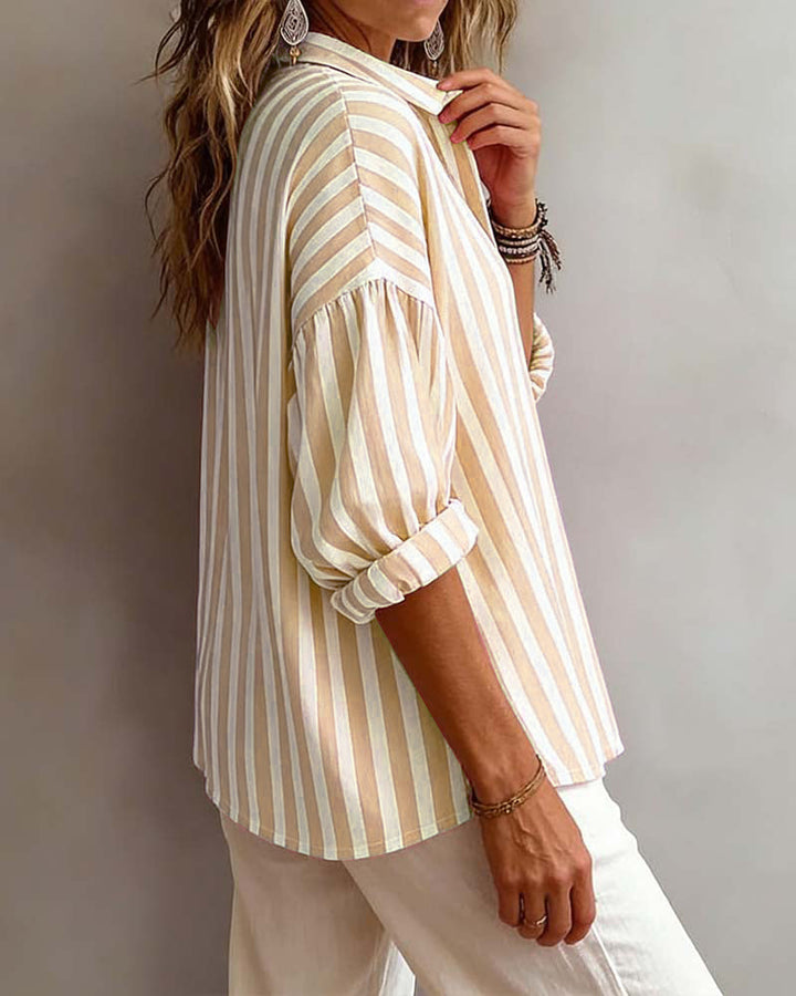 Lianne Loose Striped Blouse with Collar