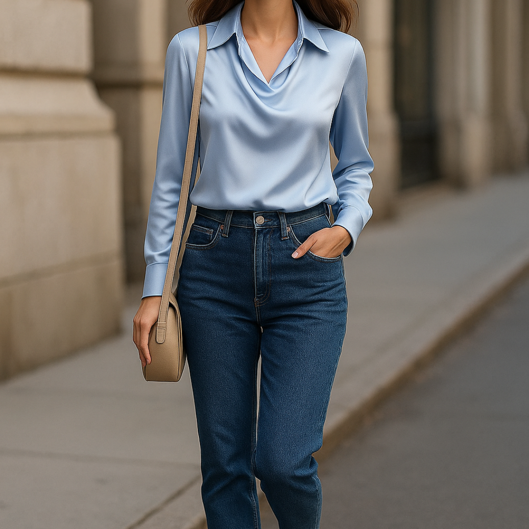 Maren | Shiny Blouse with Pleated Neck