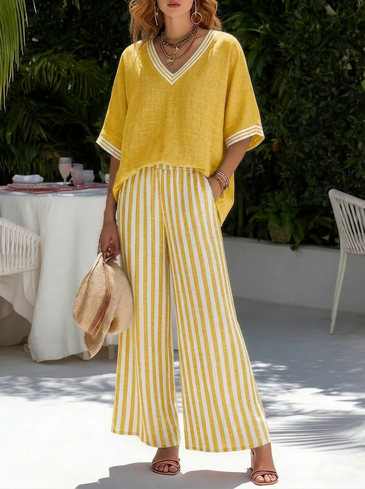 Manon Striped Linen Cotton Two-Piece Set