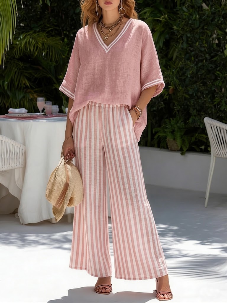 Manon Striped Linen Cotton Two-Piece Set